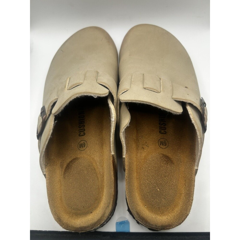 Cushionaire Hana Womens Clogs Size 6M Beige Tan Buckle Slip On Closed Toe Shoes